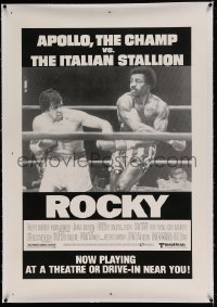 7k198 ROCKY linen 1sh 1976 Italian Stallion vs The Champ, playing at a drive-in near you, ultra rare