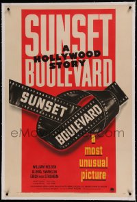 7k229 SUNSET BOULEVARD linen style B 1sh 1950 Billy Wilder classic noir, unusual film strip image!