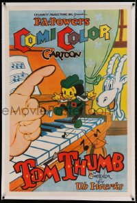 7k243 TOM THUMB linen 1sh 1936 ComiColor cartoon, Ub Iwerks art of tiny boy dancing on piano, rare!
