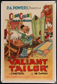 7k249 VALIANT TAILOR linen 1sh 1934 ComiColor cartoon, Ub Iwerks art of tailor, king & giant, rare!