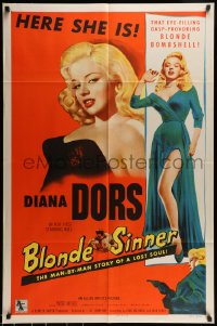 7m017 BLONDE SINNER 1sh 1956 here is sexy eye-filling gasp-provoking blonde bombshell Diana Dors!