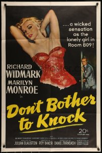7m019 DON'T BOTHER TO KNOCK 1sh 1952 classic art of sexiest Marilyn Monroe on black background!