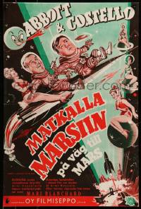 7m250 ABBOTT & COSTELLO GO TO MARS Finnish 1953 art of wacky astronauts Bud & Lou in outer space!