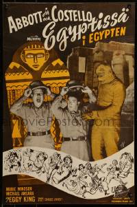 7m252 ABBOTT & COSTELLO MEET THE MUMMY Finnish 1955 different image of Bud & Lou with the monster!