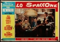 7m284 HUSTLER Italian 20x28 pbusta 1961 Paul Newman & George C. Scott at gambling at poker!
