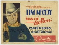 7m062 MAN OF ACTION TC 1933 Tim McCoy pointing 2 guns is a devil on the draw & a devil with women!
