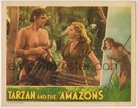 7m074 TARZAN & THE AMAZONS LC 1945 great close up of Johnny Weissmuller & Brenda Joyce as Jane!