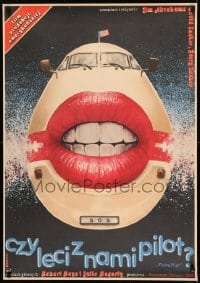 7m306 AIRPLANE Polish 26x38 1984 great completely Witold Dybowski art of aircraft with huge mouth!