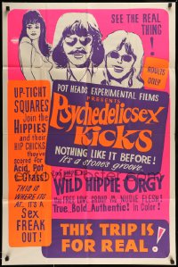 7m111 PSYCHEDELIC SEX KICKS 1sh 1967 sex & drugs, up-tight squares join wild hippie orgies, rare!