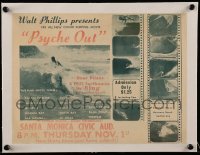 7m169 PSYCHE OUT linen 10x13 special poster 1962 Walt Phillips' all new color surfing movie!