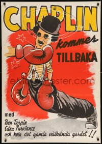 7m257 CHAMPION Swedish R1944 completely different boxing art of Charlie Chaplin by Bjorne!