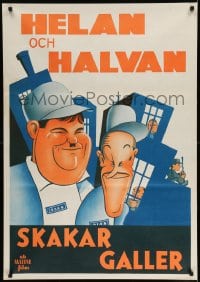 7m259 PARDON US Swedish R1940s wonderful different art of convicts Stan Laurel & Oliver Hardy!