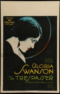 7m188 TRESPASSER WC 1929 striking profile art of Gloria Swanson in her 1st talking picture, rare!