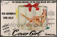 7m007 COVER GIRL English promo brochure 1944 art of Rita Hayworth, unfolds to 22x33 poster, rare!