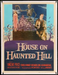 7p101 HOUSE ON HAUNTED HILL linen 30x40 1959 Vincent Price & skeleton w/hanged girl, ultra rare!