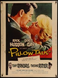 7p020 PILLOW TALK 30x40 1959 bachelor Rock Hudson loves pretty career girl Doris Day, rare!