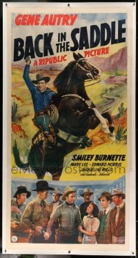 7p051 BACK IN THE SADDLE linen 3sh 1941 singing cowboy Gene Autry on his rearing horse Champion!
