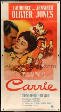 7p052 CARRIE linen 3sh 1952 romantic art of Laurence Olivier & Jennifer Jones, William Wyler