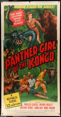 7p056 PANTHER GIRL OF THE KONGO linen 3sh 1955 Phyllis Coates, wild art of man-made monsters!