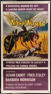 7p059 WASP WOMAN linen 3sh 1959 Roger Corman, great art of lusting human-headed insect queen, rare!