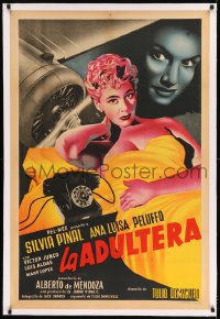 7p236 LA ADULTERA linen Argentinean 1956 great artwork of sexy bad girl adulteress Silvia Pinal!
