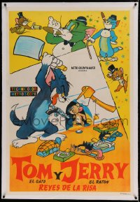 7p238 TOM & JERRY REYES DE LA RISA linen Argentinean 1950s different violent cartoon artwork!