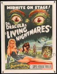 7p135 DR. DRACULA'S LIVING NIGHTMARES linen Aust special poster 1950s art of sexy woman & monsters!
