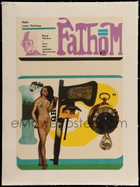 7p199 FATHOM linen Czech 11x16 1969 Raquel Welch, different art of naked woman & gun by Vajce!