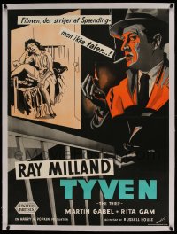 7p207 THIEF linen Danish 1953 different Wenzel film noir art of Ray Milland & Rita Gam!