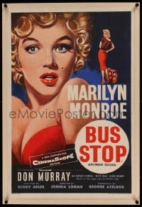7p252 BUS STOP linen English double crown 1956 best Tom Chantrell art of sexy Marilyn Monroe, rare!