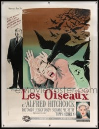 7p061 BIRDS linen French 1p 1963 different Grinsson art with Tandy, Tippi Hedren & Alfred Hitchcock