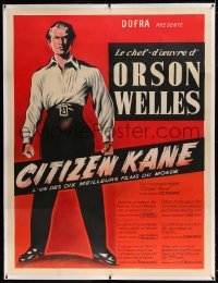 7p062 CITIZEN KANE linen French 1p R1950s different art of Orson Welles as Charles Foster Kane!