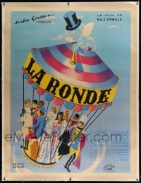 7p065 LA RONDE linen French 1p 1950 Max Ophuls, Signoret, Simone Simon, art by Michel Gerard!