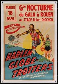 7p068 HARLEM GLOBETROTTERS linen French 31x46 1954 the famous basketball team performing in France!