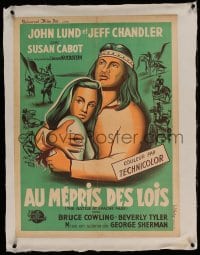 7p260 BATTLE AT APACHE PASS linen French 24x32 R1950s art of Jeff Chandler as Cochise & Susan Cabot