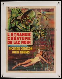 7p261 CREATURE FROM THE BLACK LAGOON linen French 24x31 R1962 art of monster looming over Julia Adams!