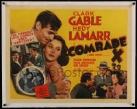 7p105 COMRADE X linen 1/2sh 1940 different image of Communist Hedy Lamarr & Clark Gable, utlra rare
