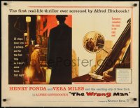 7p114 WRONG MAN linen 1/2sh 1957 Henry Fonda, Vera Miles, Alfred Hitchcock, side view mirror art!