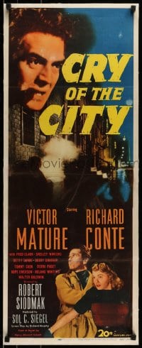 7p119 CRY OF THE CITY linen insert 1948 film noir, Victor Mature, Richard Conte, Shelley Winters