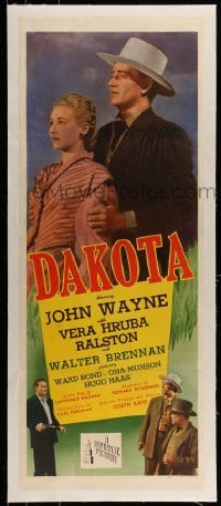 7p120 DAKOTA linen insert 1945 John Wayne & Vera Ralston in a romantic spectacle of the West, rare!