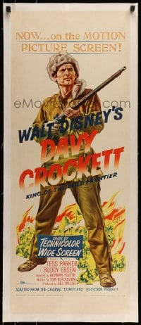 7p121 DAVY CROCKETT, KING OF THE WILD FRONTIER linen insert 1955 Disney, classic art of Fess Parker