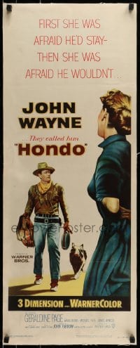 7p123 HONDO linen 3D insert 1953 John Wayne was a stranger to all but the surly dog at his side!