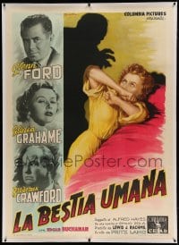 7p083 HUMAN DESIRE linen Italian 1p 1955 Ballester art of Gloria Grahame + Glenn Ford & Crawford, rare!