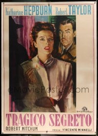 7p081 UNDERCURRENT linen Italian 2p 1948 Brini art of Katharine Hepburn & Robert Taylor, rare!