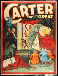 7p086 CARTER THE GREAT linen 80x106 magic poster 1926 cool devil art, do the dead materialize?