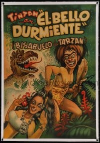 7p189 EL BELLO DURMIENTE linen Spanish 1952 Cabral art of caveman Tin-Tan, great granddad of Tarzan, rare!