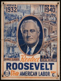 7p138 FRANKLIN D. ROOSEVELT linen 21x28 political campaign 1940 Vote American Labor Row C, Loeb art