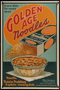 7p028 GOLDEN AGE NOODLES 28x42 advertising poster 1935 noodle raisin pudding, palate teasing dish!