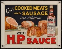 7p147 HP SAUCE linen 18x24 English advertising poster 1930s cooked meats & sausage are delicious!