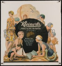 7p148 KLEINERT'S linen die-cut 26x28 advertising poster 1920 Millinery for Mermaids, beach apparel!